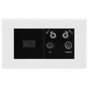 BG Nexus White Moulded 4G Faceplate with HDMI + TV/FM/SAT Module - Black Insert by British General (BG-8EMR4-HDMI-TVFM2B)