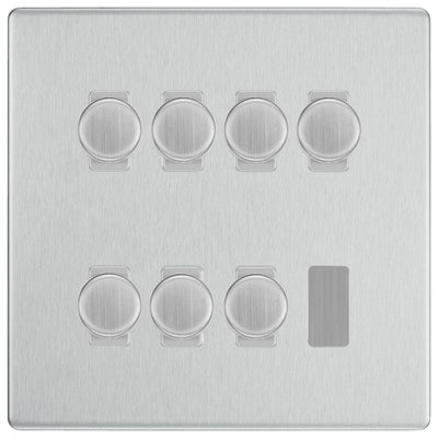 BG Brushed Steel Screwless Flat Plate 7 Gang Trailing Edge LED Dimmer Light Switch 2 Way Custom Switch