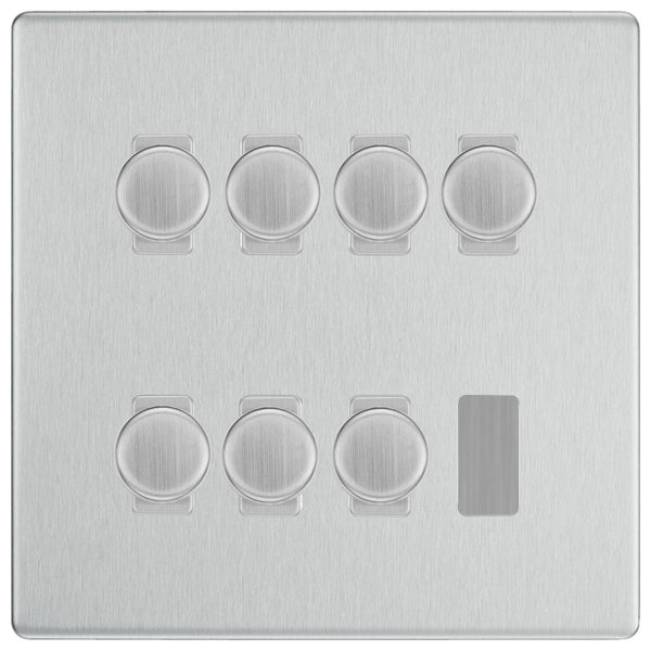 BG Brushed Steel Screwless Flat Plate 7 Gang Trailing Edge LED Dimmer Light Switch 2 Way Custom Switch