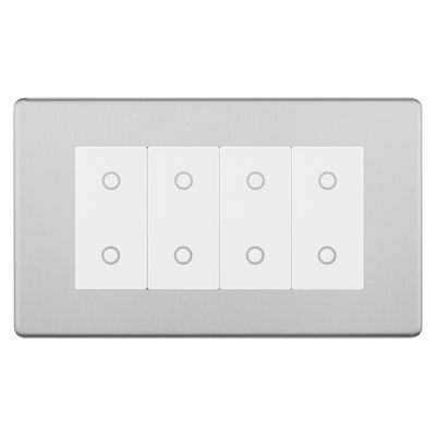 BG Nexus Screwless Brushed Steel Quad Secondary Touch Dimmer Switch White Inserts FBSTDS4W by British General (BG-FBSTDS4W)