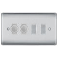BG Nexus Brushed Steel 4 Gang Light Switch Grid – 2x Trailing-Edge LED Dimmer, 1x Intermediate, 1x 2-Way Switch
