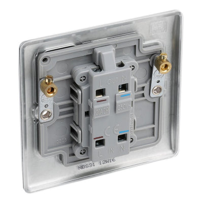 BG Nexus Brushed Steel 20A 2 Pole Single Neon Switch NBS31 with 25mm Steel Back Box