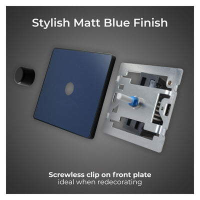 BG PCDDB81B Matt Blue Evolve 1 Gang 200W Intelligent Trailing Edge Dimmer Switch - Black Insert