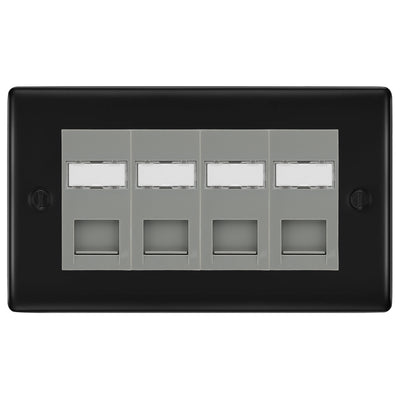 BG Nexus Matt Black 4 Gang RJ45 CAT6 Data Socket Grey Inserts by British General (BG-NFBRJ454C5EG)