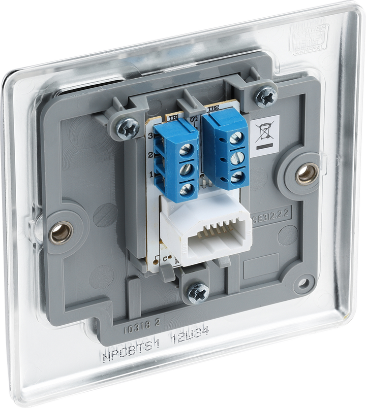 NPCBTS1 Back - This secondary telephone socket from British General uses a screw terminal connection and should be used for an additional telephone point which feeds from the master telephone socket.