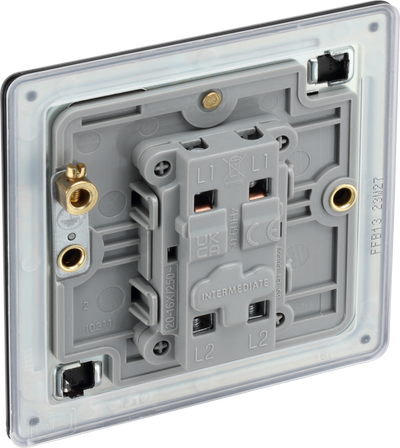 BG Nexus FFB13 Flatplate Screwless Matt Black Intermediate Light Switch 20 Amp by British General (BG-FFB13-1)