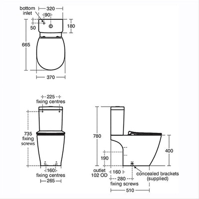 Ideal Standard Concept 365mm Aquablade Close Coupled Pan - E822901 by Ideal Standard (IdealStandard-E822901)