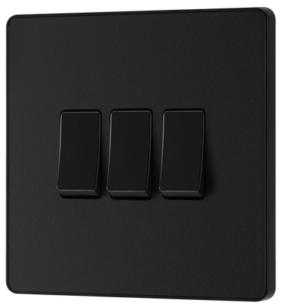 BG Evolve PCDMB43B Matt Black 3 Gang 20A 16AX 2 Way Switch-Black Insert