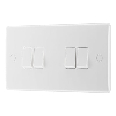BG Nexus 4 Gang 20A 16AX Quadruple Light Switch White & 50mm Pattress Back Box