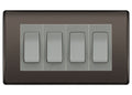 BG Nexus Black Nickel 4 Gang 20AX 2-Way Switch Custom Grid - Grey Insert