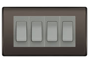 BG Nexus Black Nickel 4 Gang 20AX 2-Way Switch Custom Grid - Grey Insert by British General (BG-Nexus-BN-4G-Combo-4x 2WAY-GR)