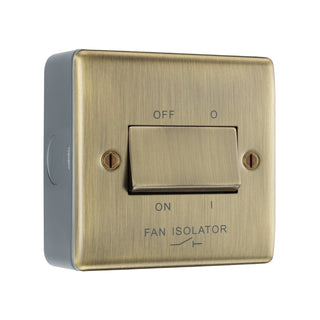 Antique Brass 10A Triple Pole Fan Isolator Switch & Surface Pattress Back Box by British General (BG-NAB15+MC501)
