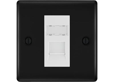BG Nexus Matt Black Single 1 Gang RJ45 Data Socket NFBRJ451W White Insert by British General (BG-NFBRJ451W)