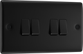 BG NFB44 Nexus Metal Matt Black 4 Gang 20A 16AX 2 Way Plate Switch
