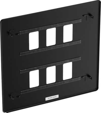 BG RFFB6 Screwless Matt Black Steel 6 Gang Front Cover Plate