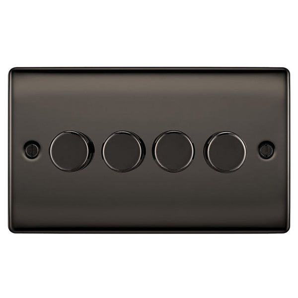 BG NBN84P Nexus Metal 4 Gang, 2 Way, 400W Dimmer Switches - Black Nickel