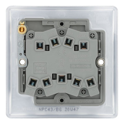 BG Nexus Metal Polished Chrome 20A 16AX 2 Way Triple Light Switch NPC43 with 25mm Steel Back Box