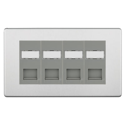 BG Screwless Brushed Steel 4 Gang RJ45 CAT6 Data Socket Grey Inserts by British General (BG-FBSRJ454C5EG)