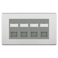 BG Screwless Brushed Steel 4 Gang RJ45 CAT6 Data Socket Grey Inserts