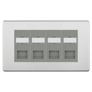 BG Screwless Brushed Steel 4 Gang RJ45 CAT6 Data Socket Grey Inserts by British General (BG-FBSRJ454C5EG)