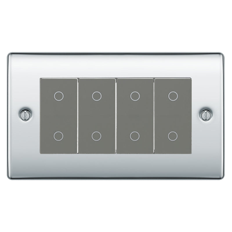 BG Nexus Polished Chrome Quad Master Touch Dimmer Switch Grey Inserts NPCTDM4G
