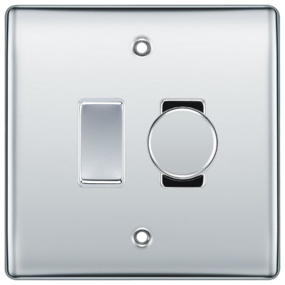 BG Polished Chrome 2G Switch 1x Trailing Edge LED Dimmer 1x Intermediate Switch by British General (BG-Nexus-PC-2G-CUSTOM-1x-Dimmer-1x-INT)
