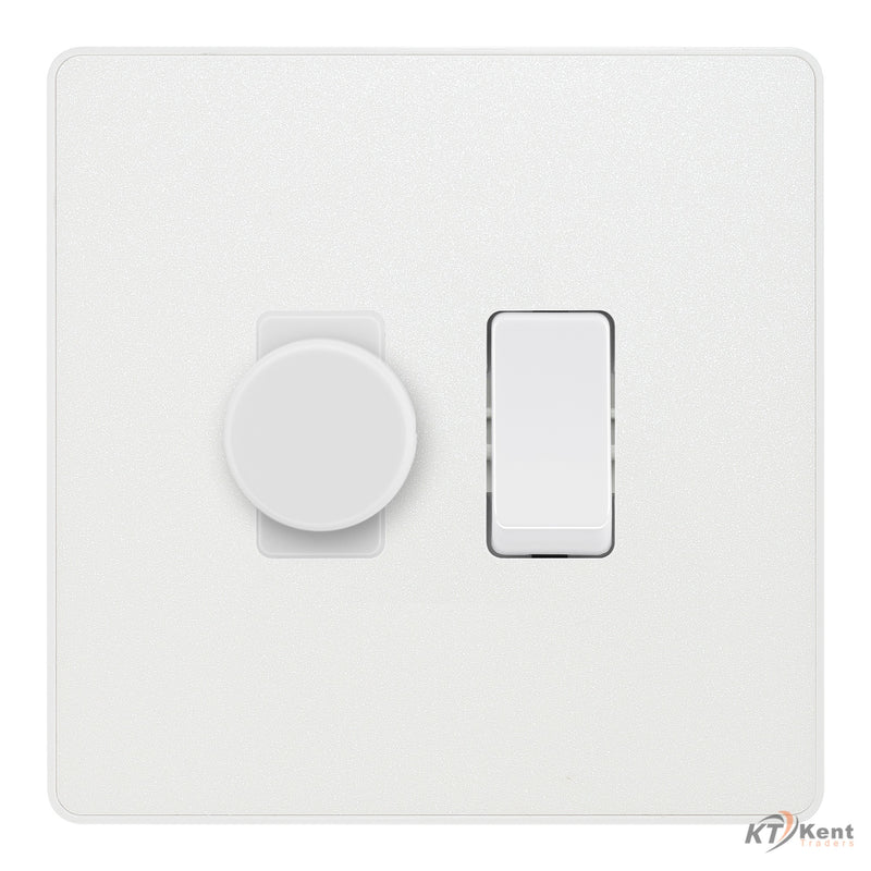 BG Evolve Pearlescent White 2 Gang Light Switch 1x Trailing Edge LED Dimmer 1x 2 Way Custom Switch