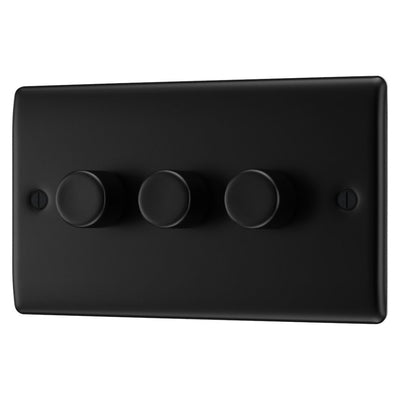 BG Nexus Matt Black 200W 2 Way Triple Trailing Edge Dimmer Switch NFB83 with 25mm Steel Back Box