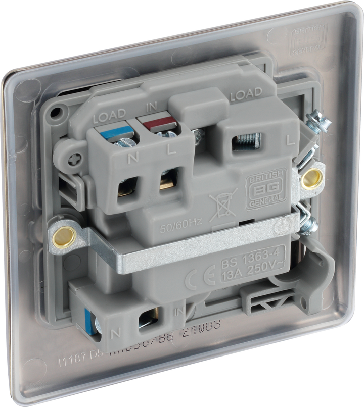 NAB50 Back - This switched and fused 13A connection unit from British General provides an outlet from the mains containing the fuse and is ideal for spur circuits and hardwired appliances. 