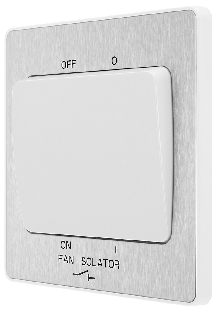 PCDBS15W Side - This Evolve Brushed Steel 10A triple pole fan isolator switch from British General provides a safe and simple method of isolating mechanical fan units.