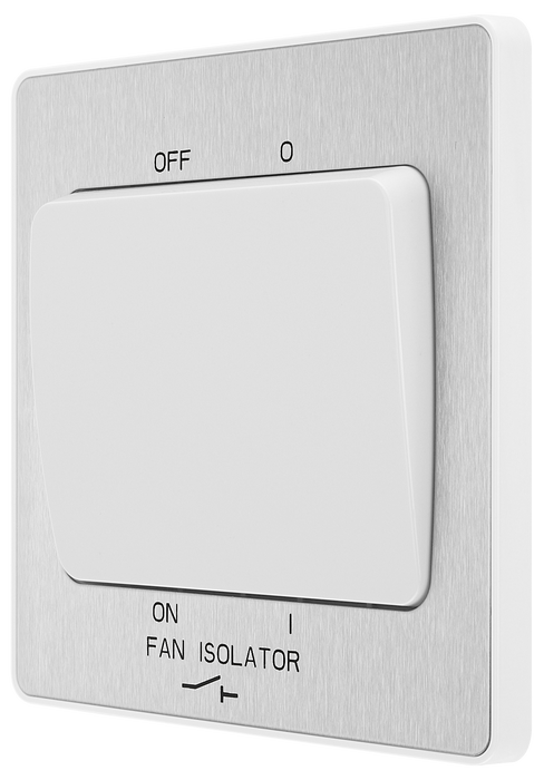 PCDBS15W Side - This Evolve Brushed Steel 10A triple pole fan isolator switch from British General provides a safe and simple method of isolating mechanical fan units.