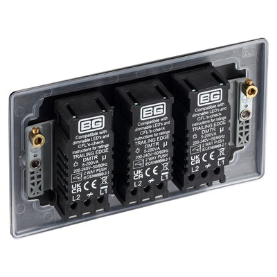 BG Nexus Matt Black 200W 2 Way Triple Trailing Edge Dimmer Switch NFB83 with 25mm Steel Back Box