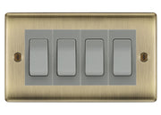 BG Nexus Antique Brass 4 Gang Intermediate Light Switch Custom Grid - Grey Insert by British General (BG-Nexus-AB-4G-Combo-4x INT-GR)