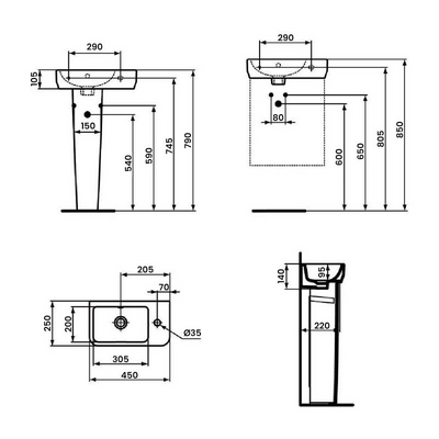 Ideal Standard i.Life S 450mm Cloakroom Basin With Overflow - White - T518601 by Ideal Standard (idealstandard-T518601)