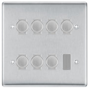 BG Brushed Steel 7 Gang Trailing Edge LED Dimmer Light Switch 2 Way Custom Switch by British General (NEXUS-BS-7G-CUSTOM-7xDIMMER-2Way)