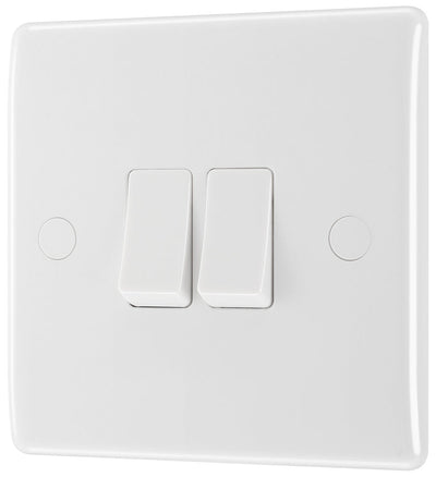 BG 842 Moulded Round Edge | White | 2 Gang 10AX 2 Way Plate Switch by British General (BG-842)