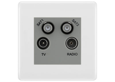 BG White Moulded TV/FM/2x SAT Quadplex Socket – Grey Insert by British General (BG-NWMTVFMSAT2G)