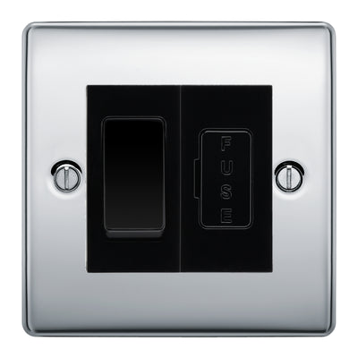 BG Nexus Polished Chrome 2 Way Light Switch & 13A Fused Spur Plate | Black Insert