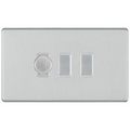 BG Screwless Brushed Steel 3 Gang Switch 1x Trailing Edge LED Dimmer 2x Intermediate Custom Grid Switch
