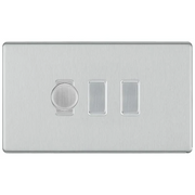 BG Screwless Brushed Steel 3 Gang Switch 1x Trailing Edge LED Dimmer 2x Intermediate Custom Grid Switch by British General (BG-SCRL-BS-3G-CUSTOM-1x-Dimmer-2x-INT)