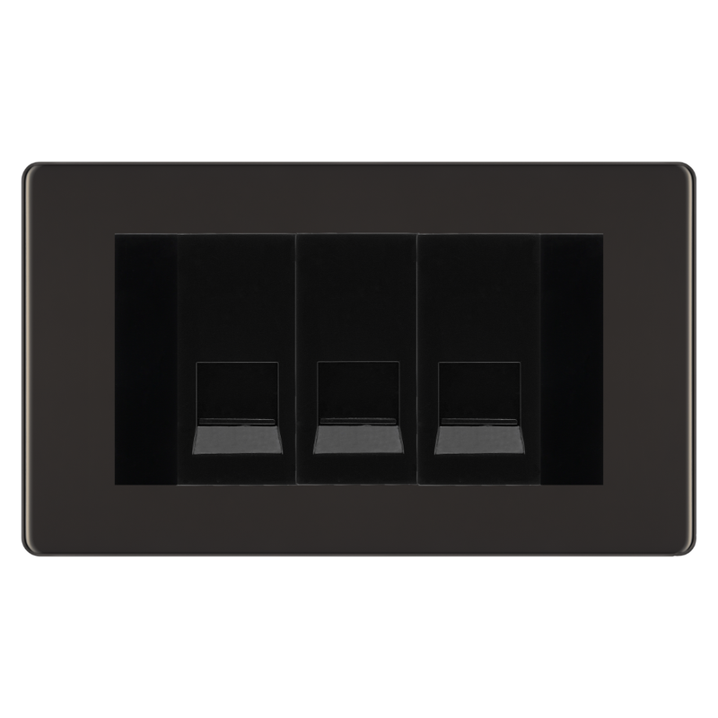BG Screwless Black Nickel 3 Gang Secondary Telephone Socket, Screw Terminal - Black Insert