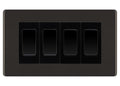 BG Black Nickel Screwless 4 Gang 20AX 2-Way Switch Custom Grid - Black Insert