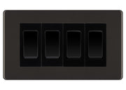 BG Black Nickel Screwless 4 Gang 20AX 2-Way Switch Custom Grid - Black Insert by British General (BG-SCRL-BN-4G-Combo-4x 2WAY-BL)