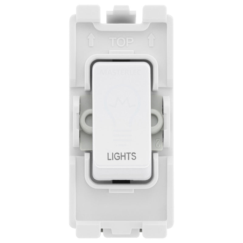 BG Evolve White RRLTPCDW 20A Double Pole Appliance Grid Switch Labelled Lights
