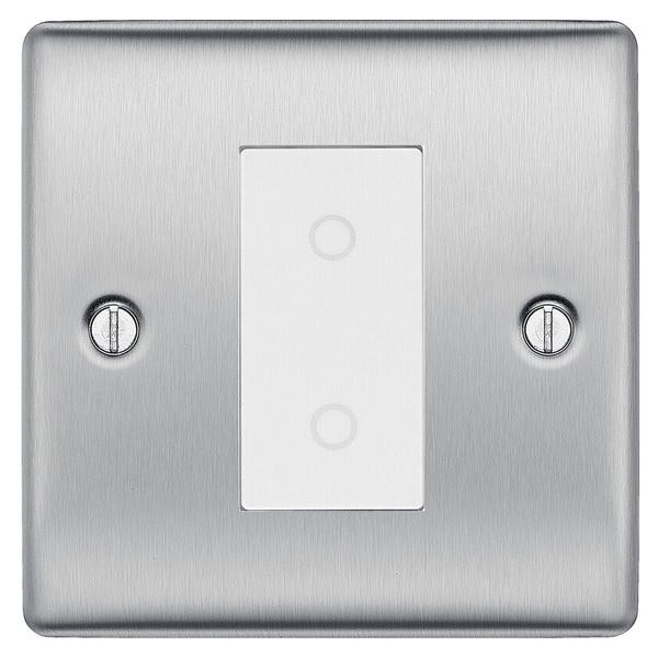 BG Nexus Brushed Steel Single Master Touch Dimmer Switch White Insert NBSTDM1W