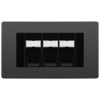 BG Evolve Black Chrome 3 Gang RJ45 Cat5e Data Socket Black Inserts