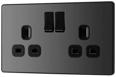 Switches: BG Evolve Black Chrome Screwless Switches & Sockets Black Inserts Full Range PCDBC12B - Single Light Switch 20A by British General (BG-EVOLVE-BLACK-CHROME-PCDBC12B)