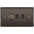 BG Nexus Black Nickel 3 Gang Light Switch Grid – 1x Trailing-Edge LED Dimmer, 1x Intermediate, 1x 2-Way Switch