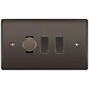 BG Nexus Black Nickel 3 Gang Light Switch Grid – 1x Trailing-Edge LED Dimmer, 1x Intermediate, 1x 2-Way Switch by British General (BG-Nexus-BN-3G-1x-Dimmer-1x-INT-1x-2Way)