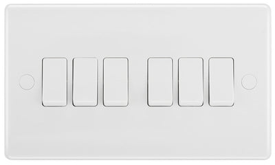 BG 846 Moulded Round Edge | White | 6 Gang 10AX 2 Way Plate Switch by British General (BG-846)